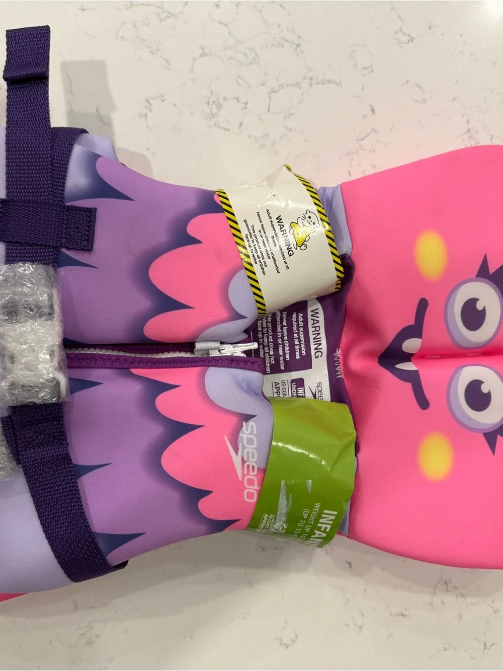 Speedo Coast Guard Type II Pink and Purple Monster Kids Swim Vest <30lbs